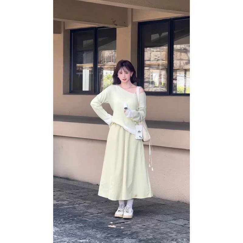 Ensemble deux pièces décontracté pour femmes, avec jupe drapée, effet amincissant, ton Cool, tendance Maturi Faion, hiver