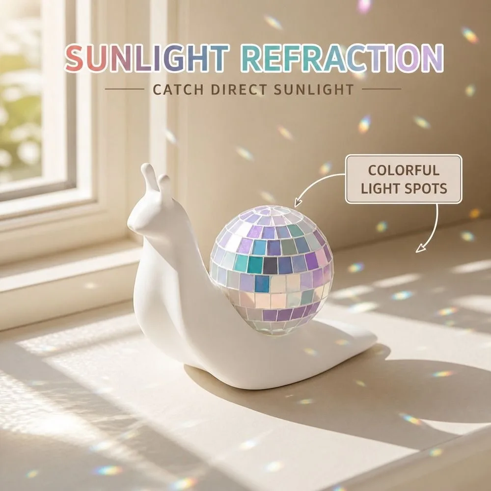 2 PCS Snail Shaped Snail Disco Ball Suncatcher Light Catcher Creative Style Window Light Refractor Disco Ball Structure