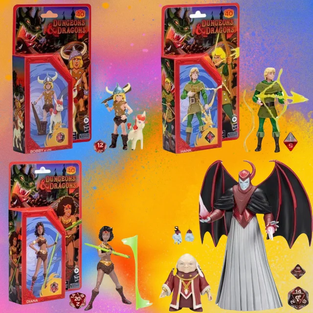 

In Stock Dungeons Cartoon Figures - Dungeon Master & Uni With Hank/Diana Vintage-Inspired Pvc Posable Doll Set