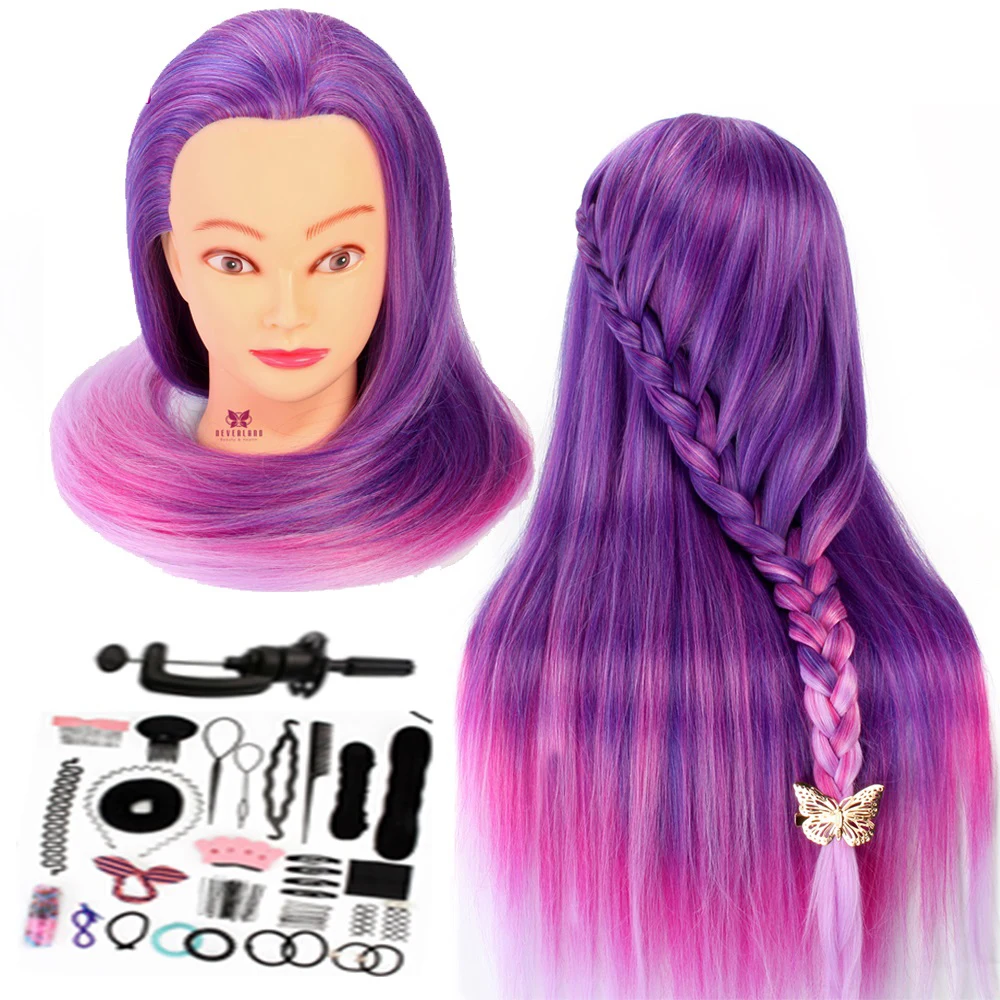 NEVERLAND 70CM Long Thick Hair Hairdressing Doll Training Head for Hairstyles Colorful Pink Mannequin Head  Braiding Dummy +Gift