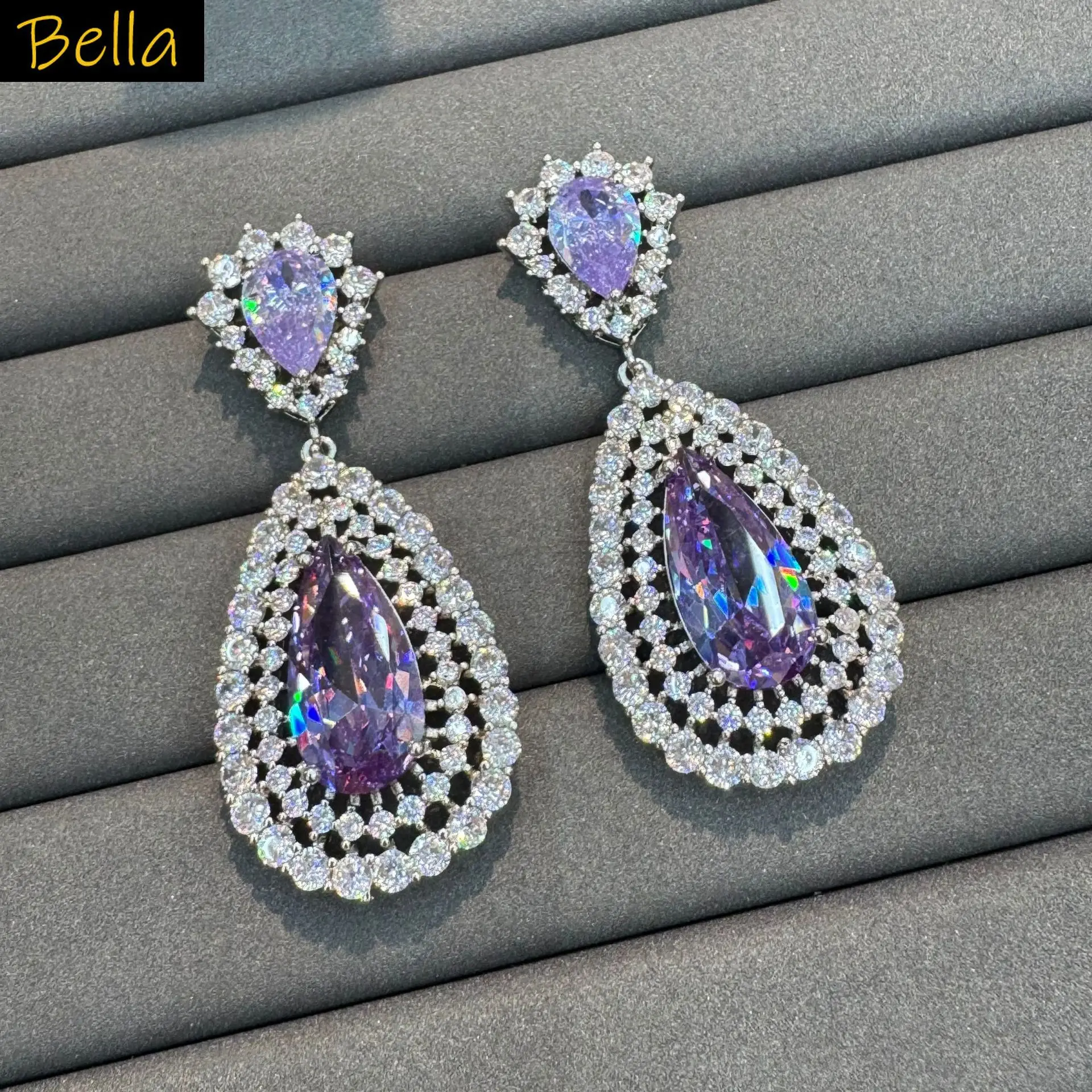 

luxury earrings for women blue yellow pink red purple zirconia water drop dangling earrings wedding dinner party jewelry