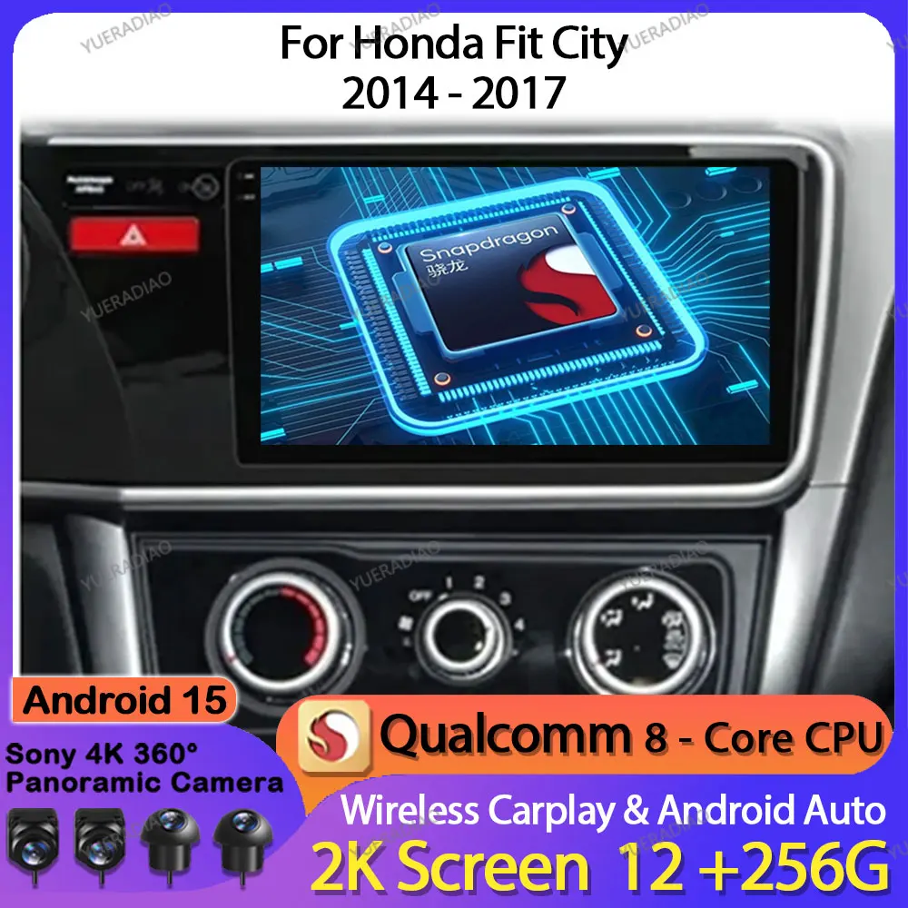 

Android 15 Car Radio For Honda Fit City 2014 - 2017 QLED 4G WIFI BT Qualcomm Head Unit Multimedia Stereo Video Player GPS NAVI
