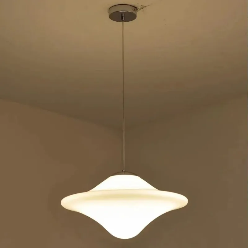Nordic Modern Milky White Glass Pendant Lamp For Restaurant Living Room Coffee Store Front Flying Saucer Ceiling Hanging Light