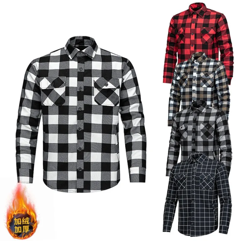 

Мужская теплая фланелевая рубашка в клетку из прочной ткани с флисовой подкладкой S-2XL | Повседневная одежда на пуговицах с длинным рукавом на осень-зиму