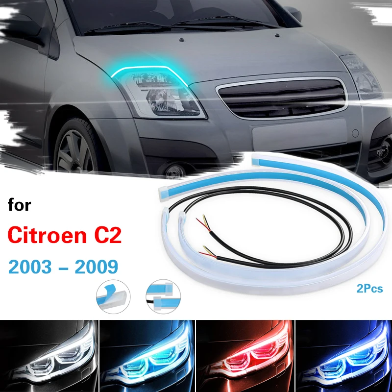 2pcs DRL Car Flexible LED Daytime Running Lights Auto Headlights Waterproof LED Strip For CITROEN C2 2003-2009 Turn Signal Lamp