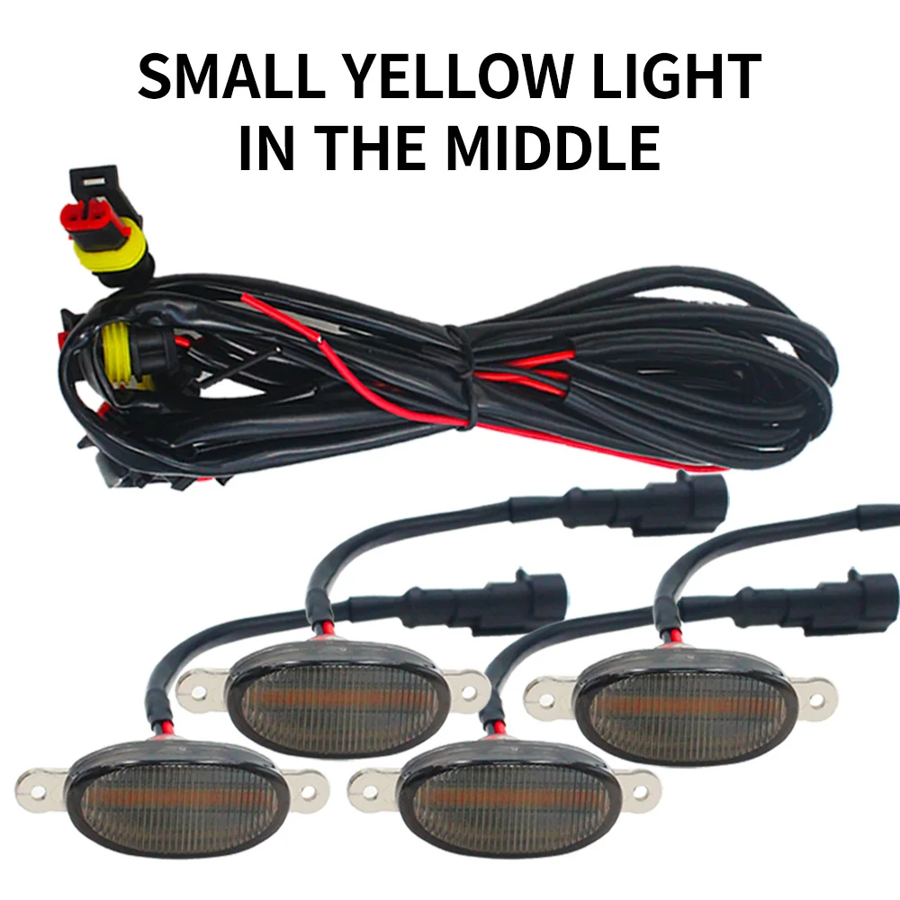 Car Front LED Grille Light Smoked Amber White 4LED Grill Light Eagle Eye Lamp for Off Road Trunk SUV Ford Toyota Strip