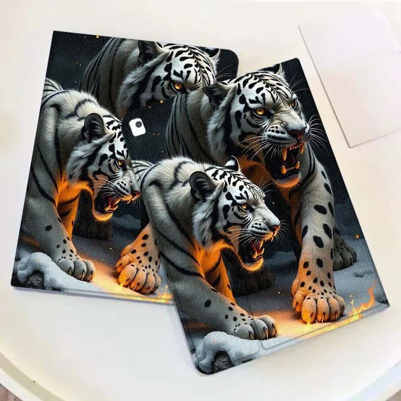 White Tiger Flaming Snow Cover For iPad Pro Mini Air 1 2 3 4 5 6 7 10 11 th 8 9 gen 11 M4 M5 Foldable Tablet Case