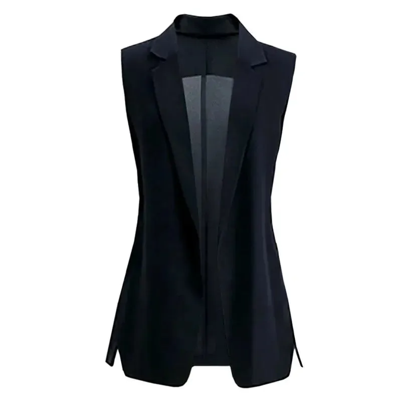 2023 Summer New Ladies Jacket Breathable Chiffon Vest Female Sleeveless Receive Waist Split Suit Collar Cardigan Vest Shawl Coat