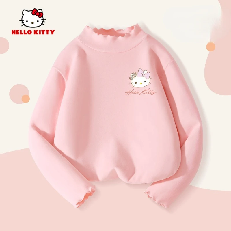 Kawai อะนิเมะ Hello Kitty เสื้อยาวถึงก้นของเด็กผู้หญิงน่ารัก Sanrio ความคิดสร้างสรรค์ฤดูใบไม้ร่วงผ้ากำมะหยี่อบอุ่นสวมใส่ได้ของแถม