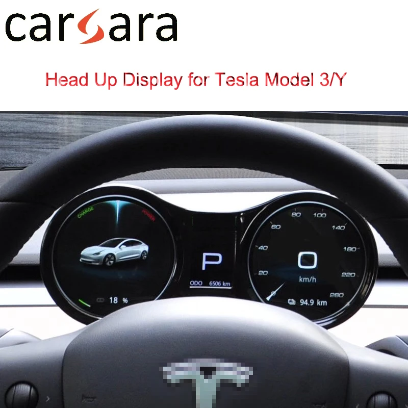 

Car Meter Gauge Head Up Display for Tesla Model 3/Y HUD Gauge Cluster Screen Dashboard Synchronize Speedometer Gear Driving Mode