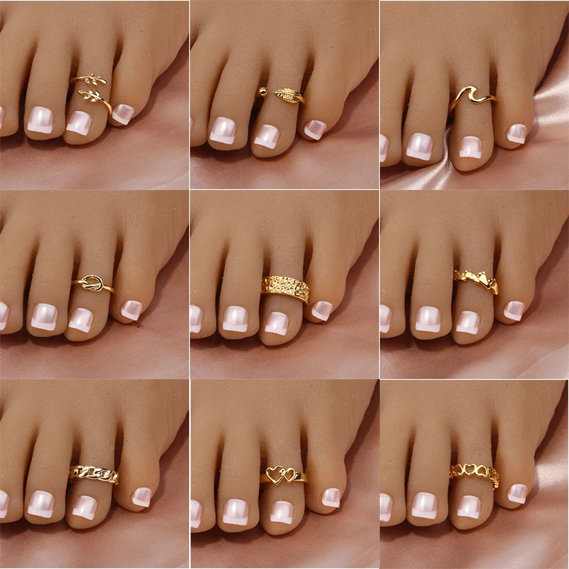 

Adjustable Toe Ring for Women Open Tail Ring Band Hawaiian Summer Beach Open Foot Jewelry Flower Arrow Tail Pinky Band Rings