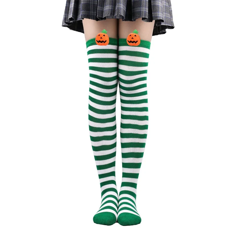 Halloween Women\'s Striped Stockings, Cute Pumpkin Knee Length Stockings, Halloween Role-Playing Party Costumes And Accessories