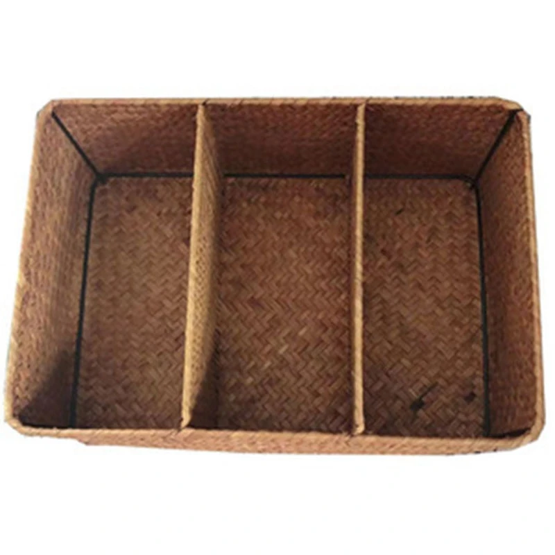 3-Section Wicker Baskets for Shelves, Hand-Woven Seagrass Storage Baskets Toilet Paper Basket