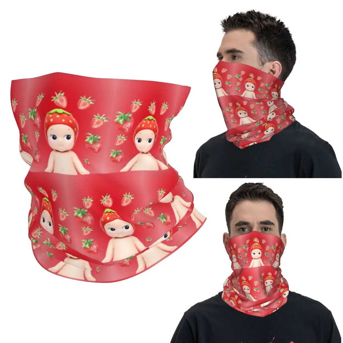 Cute Sonny Angel Strawberry Cartoon Girls Bandana Neck Cover Printed Face Scarf Warm Cycling Scarf Outdoor Sports Unisex Adult