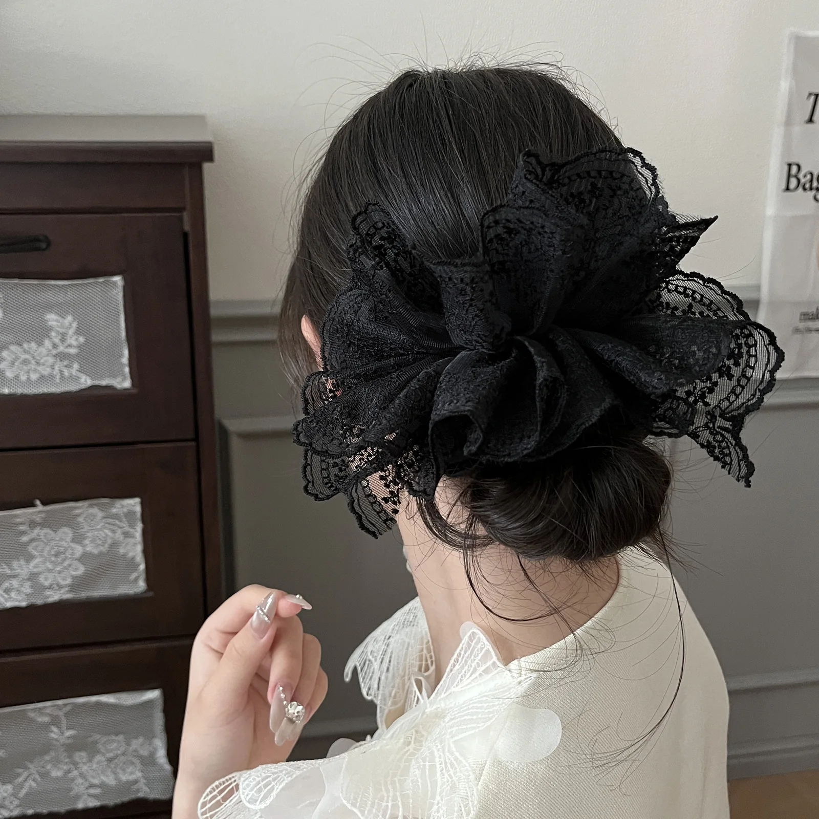 Korean Double-Layer Embroidered Scrunchie, Ballet Style Headband