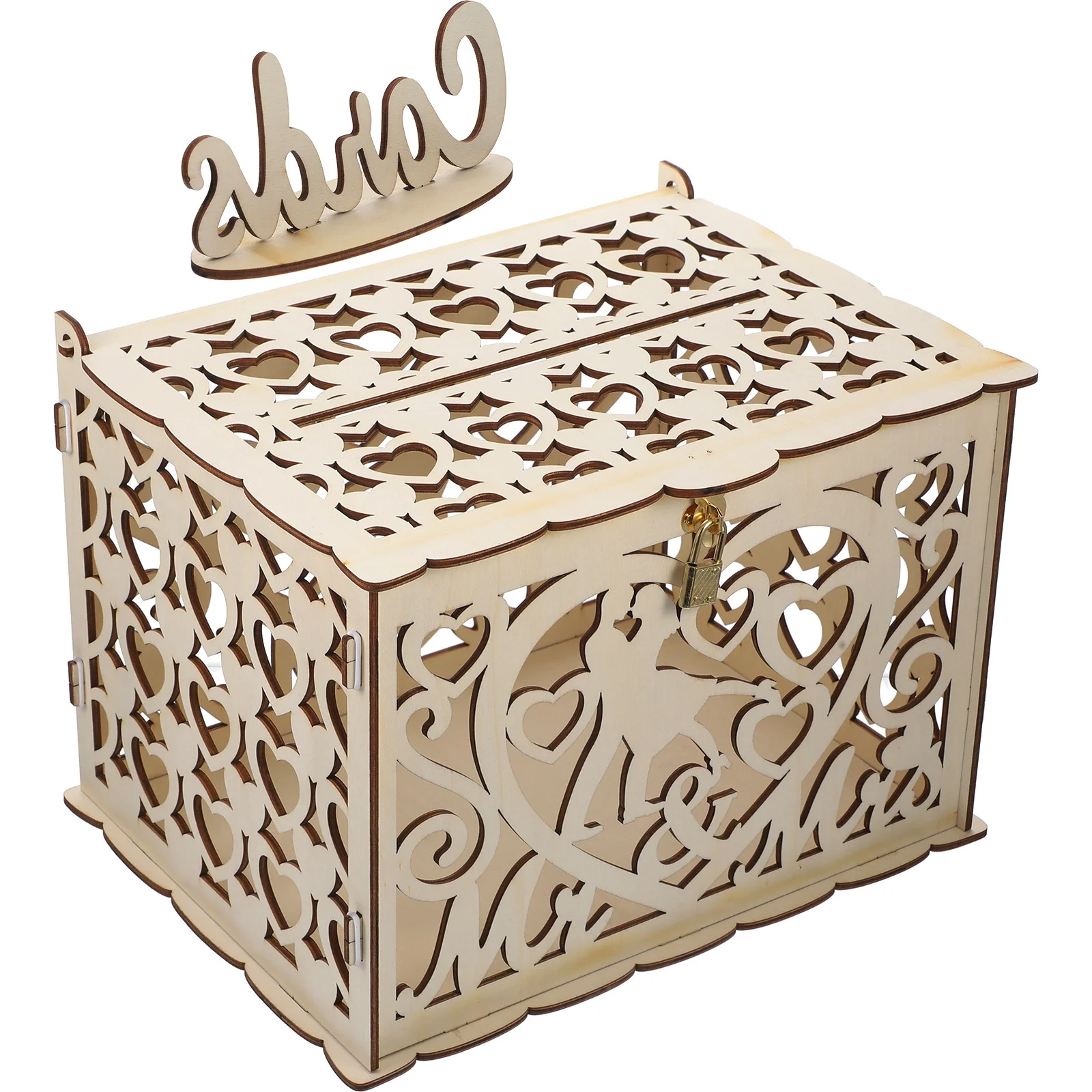 

Wedding Card Box Large Capacity Rustic Wooden Money Box Hollow Design Foldable Decoration For Wedding Birthday Baby