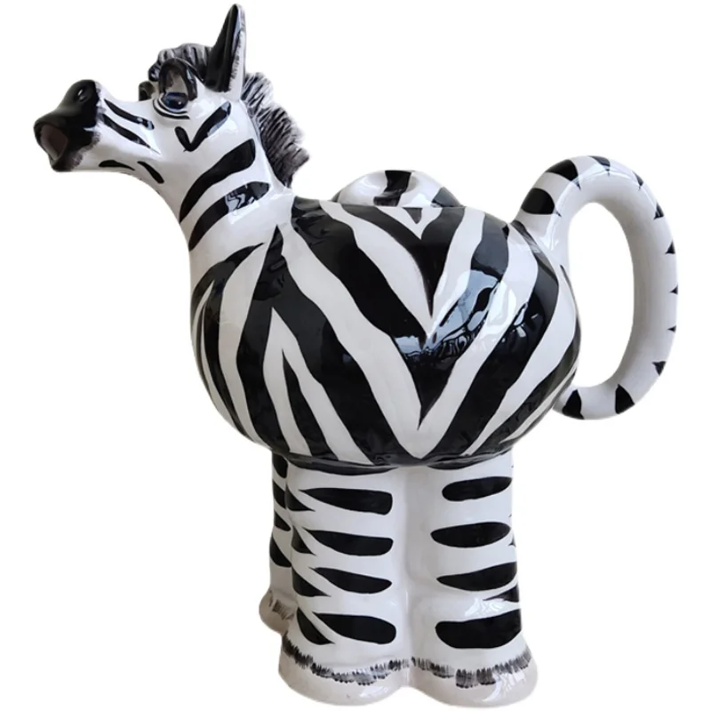 

Pure hand-painted ceramic zebra ornament Nordic coffee pot ornament tea set household