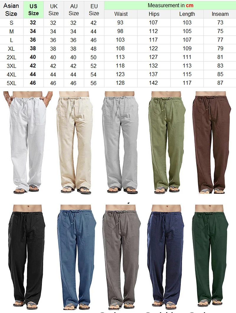 

Calças de linho de algodão masculino solto legal casual Calças compridas cintura elástica calça longa casual tamanho grande stre