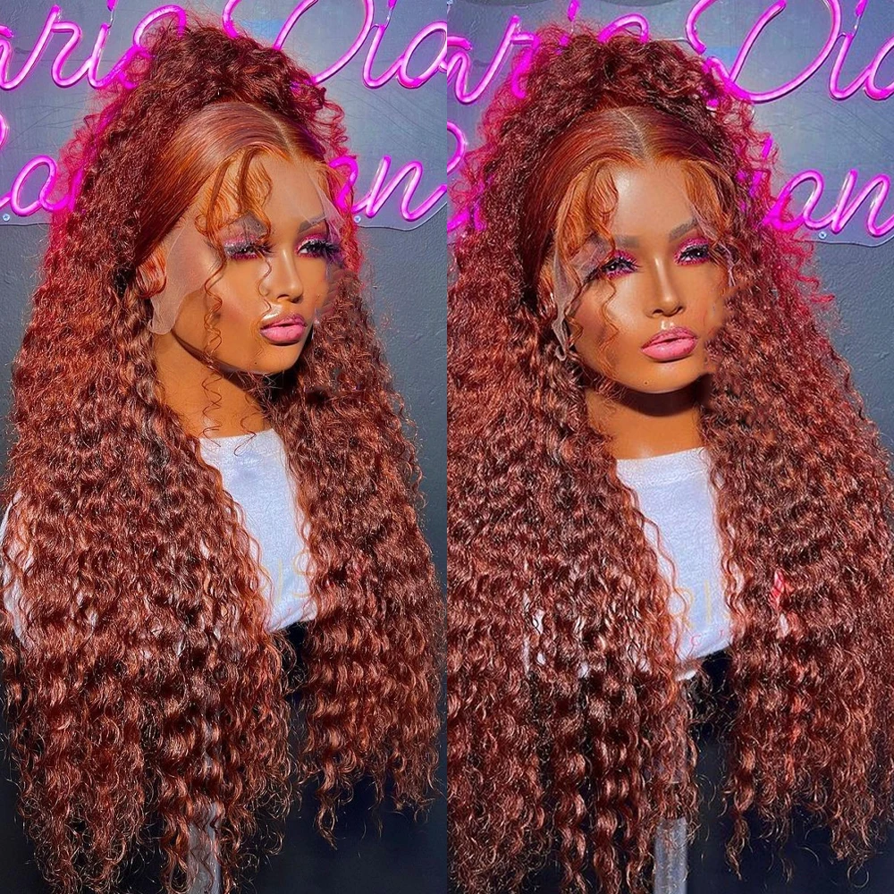 Reddish Brown Kinky Curly Wig 13x4 Lace Frontal Wig Human Hair Dark Brown Copper Red Pre Plucked 360 Full Lace Frontal Wigs 250%