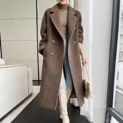 Winter Alpaca Coat Women Long Grey Coat Leisure Female Black Thickened Loose Straight Type Double-breasted Coat (With Lining)