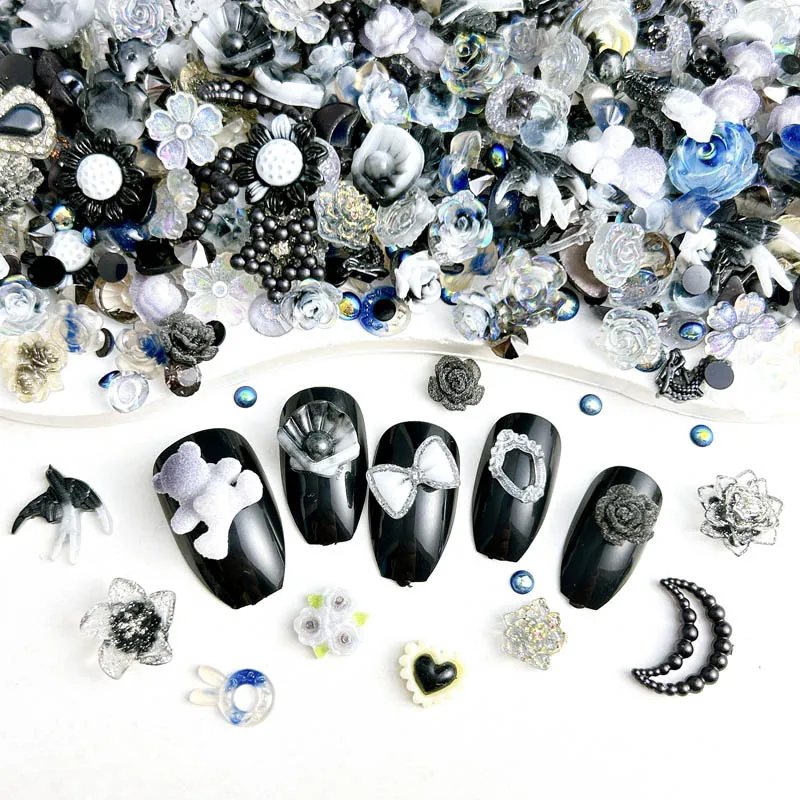 20-100 قطعة مختلطة الأسود الشرير نمط الراتنج مسمار الفن زينة-فحده القوطية نمط DIY الزينة لتقليم الجرونج باردة