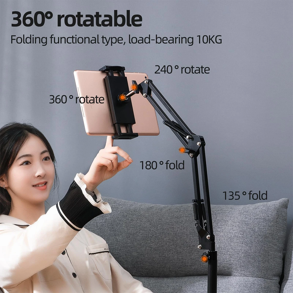 Adjustable Bed Tablet Stand Rotatable Phone Stand Long Arm Metal 360° Adjustable Holder For iPad Pro Tablet Compatible  Mini