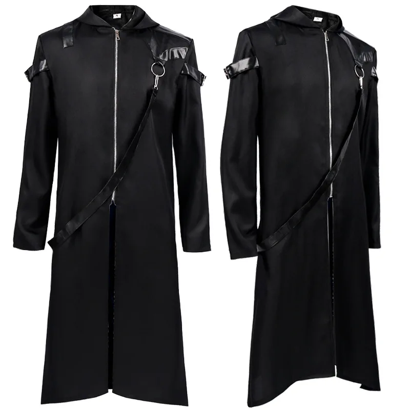 Halloween Mittelalterlicher Vampir/Zauberer Cosplay Kostüm Herren Mantel Lange Jacke Gothic Steampunk Umhang Kapuzengraben Erwachsene Männer