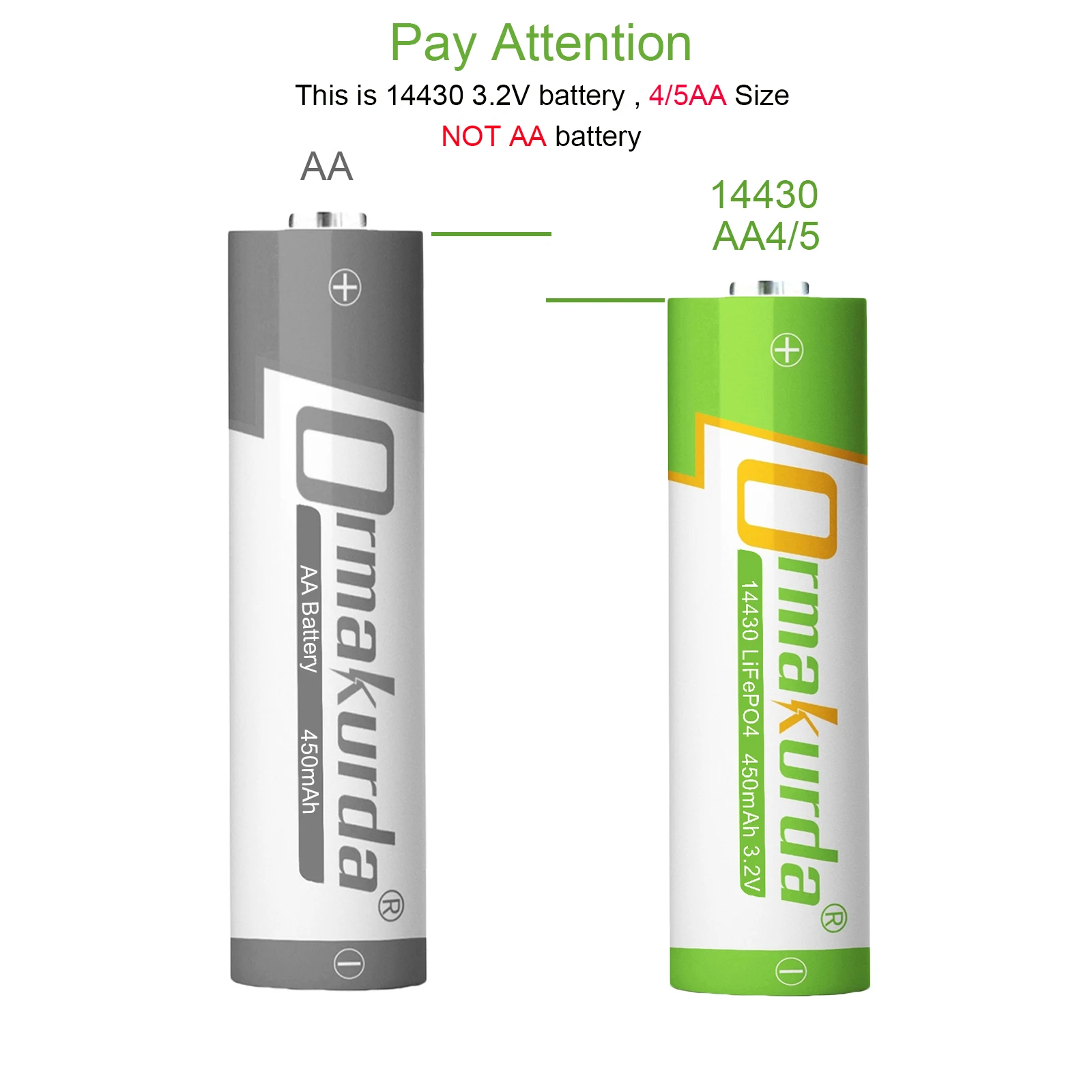 14430 LiFePO4 Rechargeable Battery 450mAh 14430 3.2V Rechargeable Solar Battery for Tooth Brush Flashlight (NOT AA Battery)