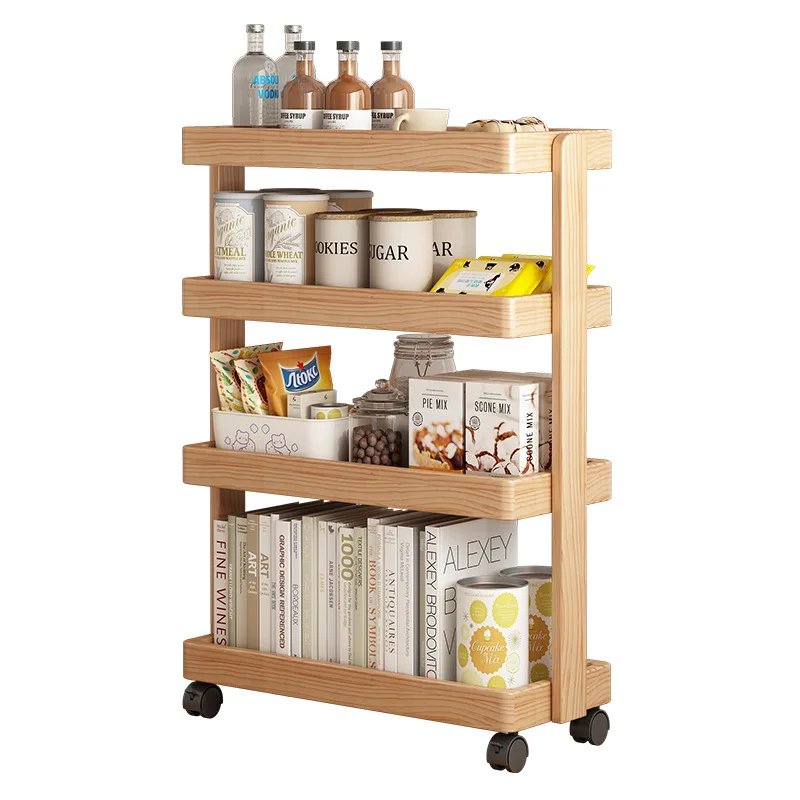 

Solid wood bookshelf Shelf Movable storage locker Snack rack Simple household children's rotating small bookcase