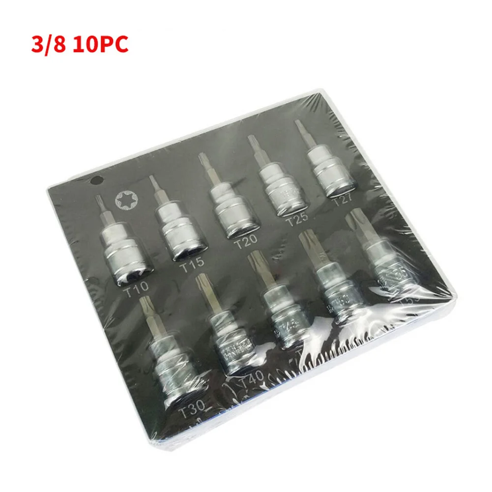 10PCS Bit Socket T10- T55 for torx Star Bit Socket Set 3 8 Drive For any 3 8 drive ratchet or extension Repair tool view 4