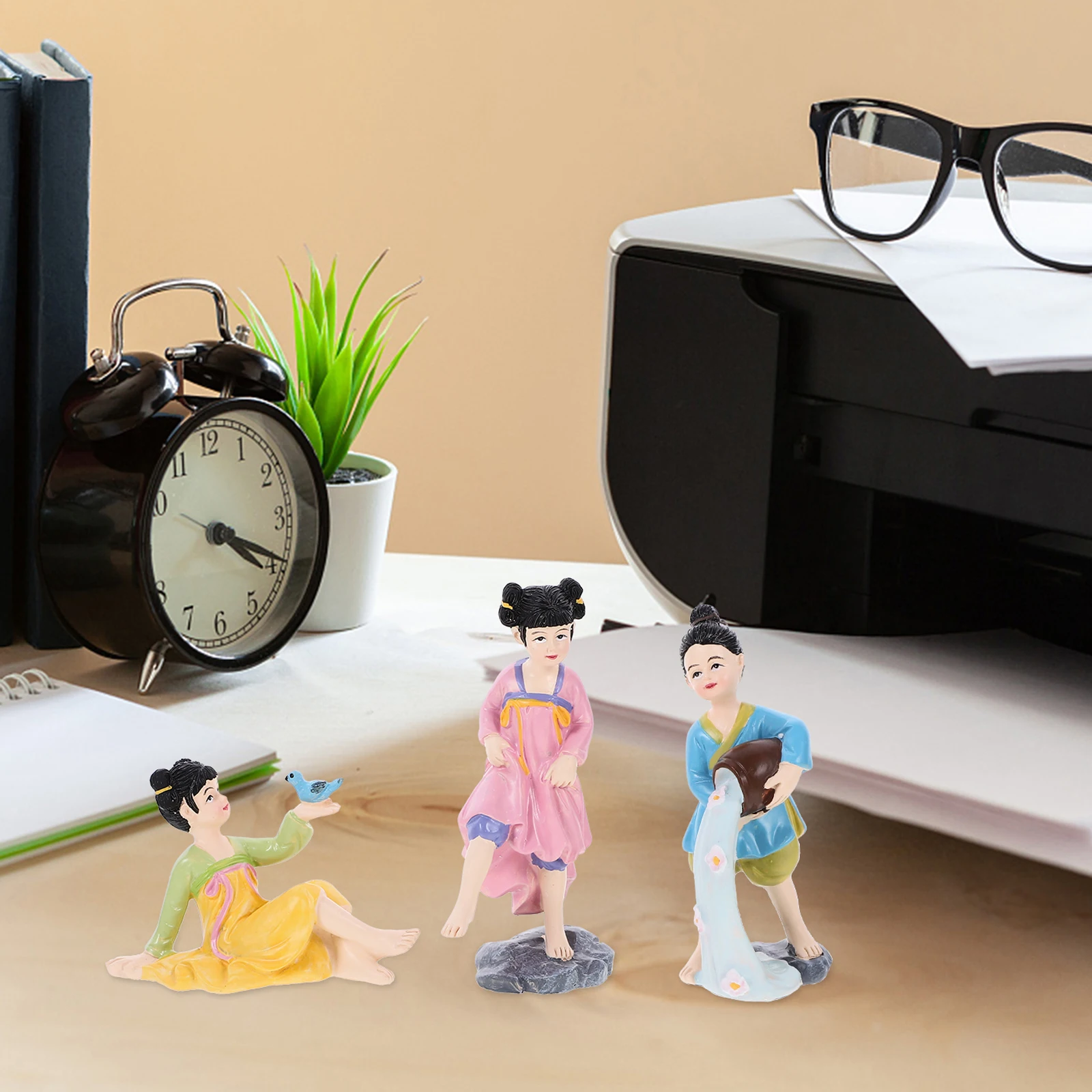 

1 Set Chinese Style Resin Retro Suit Woman Desktop Decor Home Office Ornament Miniature Craft Car Display Statue