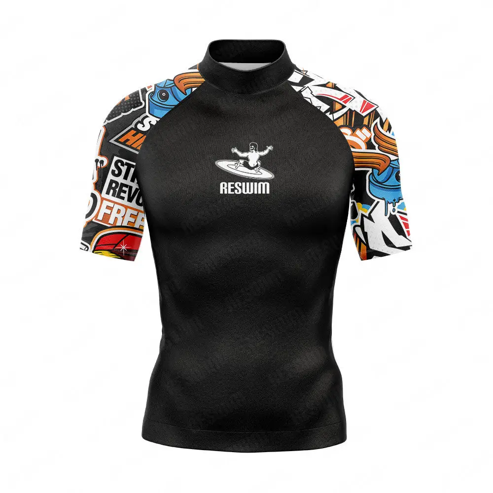 Men's Swimwear Short Sleeve Rash Guard Surf Swim T-shirt Uv Sun Protetion Swimsuit Swimming Surfing Diving Shirt Basic Skin Suit