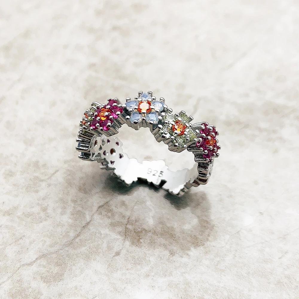 Ring Blumen Bunte Steine 2023 Marke Neue Feine Jewerly Romantische Geschenk Für Frauen In 925 Sterling Silber – Detail 1