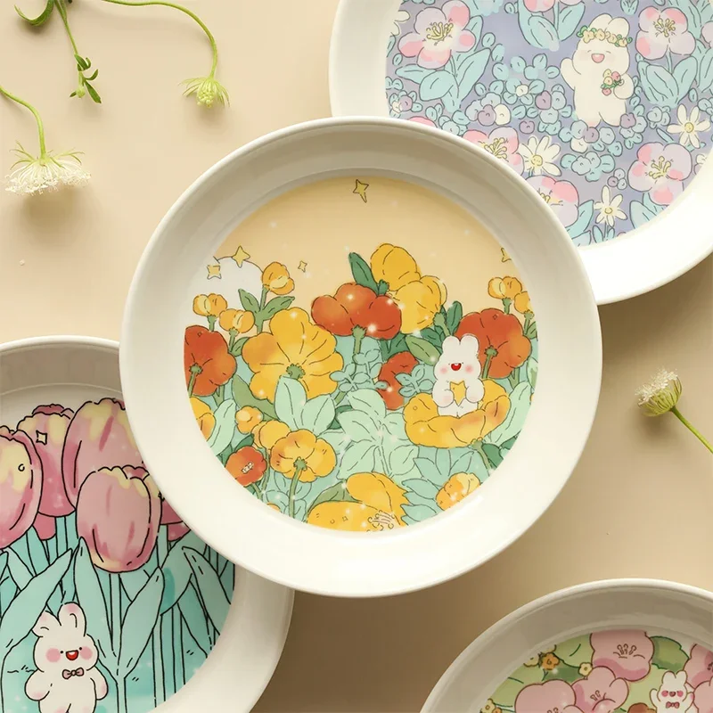 

Ceramic Plate, 8-inch Soup Plate, Household Creative Ceramic Tableware, Cartoon Rabbit Dish, Salad, Deep Plate