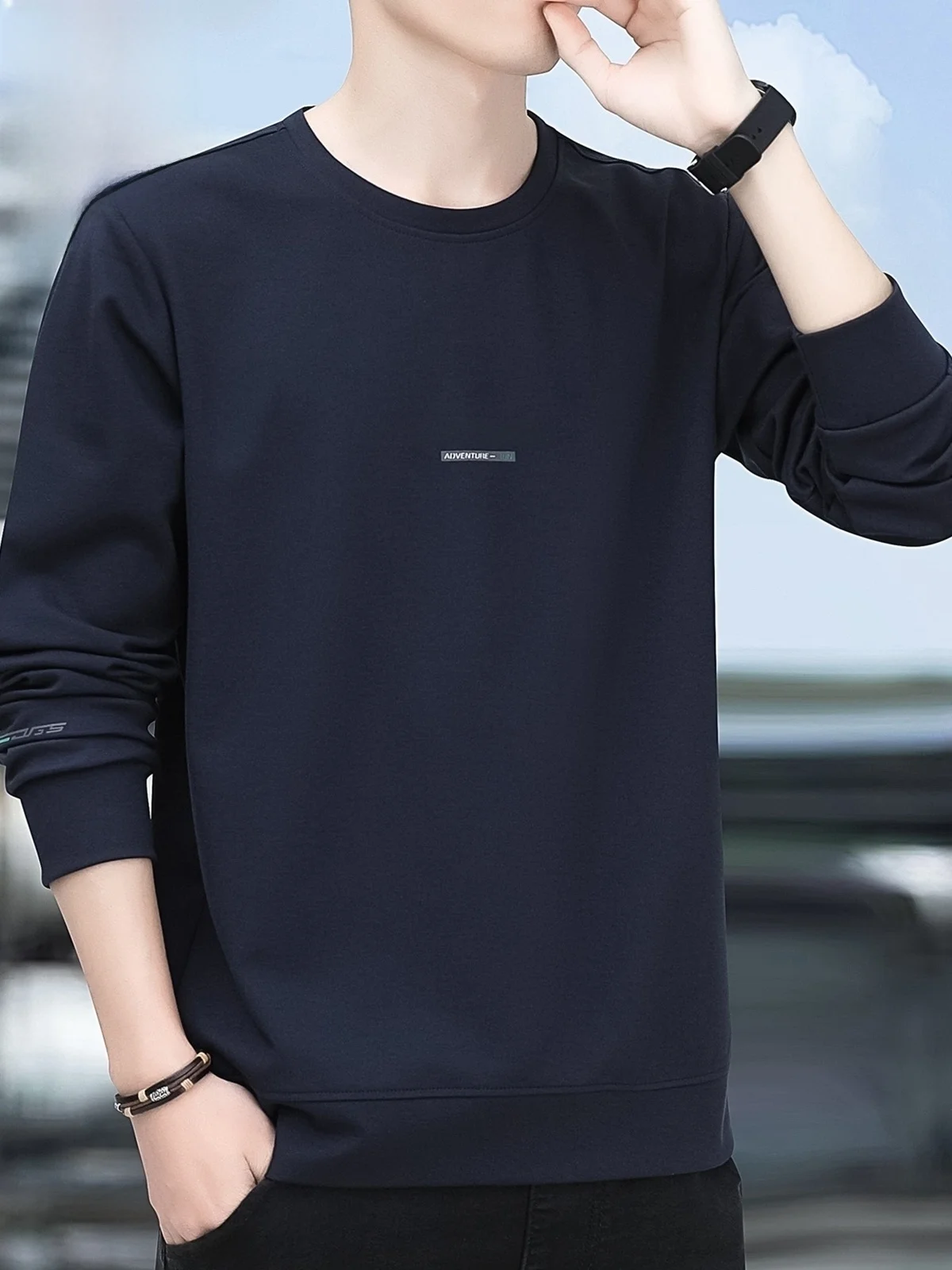 

Мужская толстовка с круглым вырезом, весна 2026, повседневная, с длинным рукавом, свободного кроя, универсальная, молодежная, трендовая, из смесового хлопка