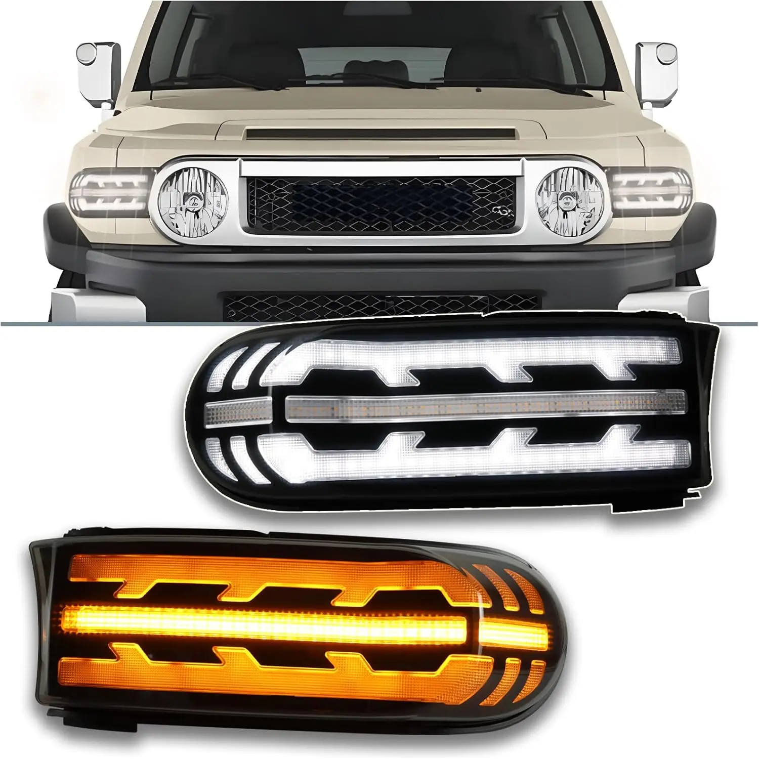 Bright White DRL and Dynamic Amber Sequential Turn Signal LED Front Bumper Fog Headlight Assembly - Direct Bolt-On OEM Replaceme