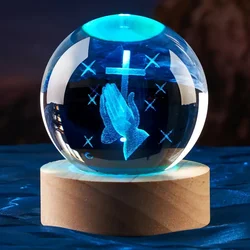 1pc 3D laser engraving ‌‌‌‌‌‌ prayerful, crystal ball night light, modern polished glass decoration, Christmas, Halloween, Thank