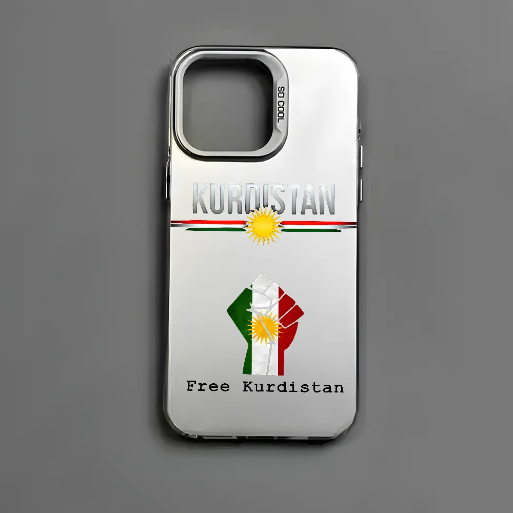 حافظة هاتف رائعة بعلم كردستان لهاتف آيفون 16 15 14 13 12 11 Pro Max أسود غير لامع متعدد الألوان ليزر معدني أورورا فوندا #3
