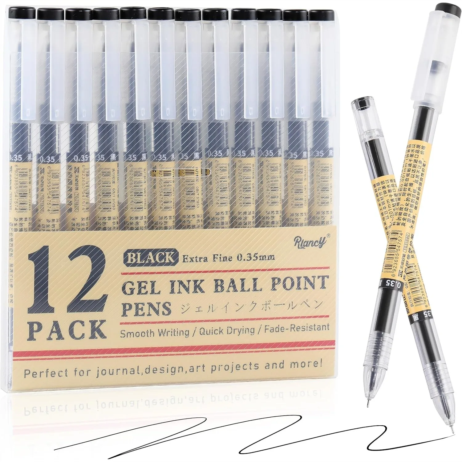 

Japanese Style 0.35mm Extra Fine Point Black Gel Ink Pens, No Smudge Quick Drying for Journal Planners, Thin Notebook Paper