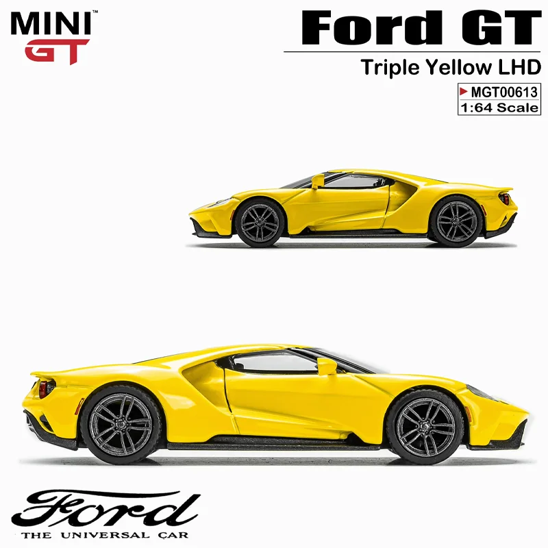 Minigt Schaal 1/64 Ford Gt Drievoudige Gele Lhd Legering Speelgoed Motorvoertuig Diecast Metalen Model Geschenken