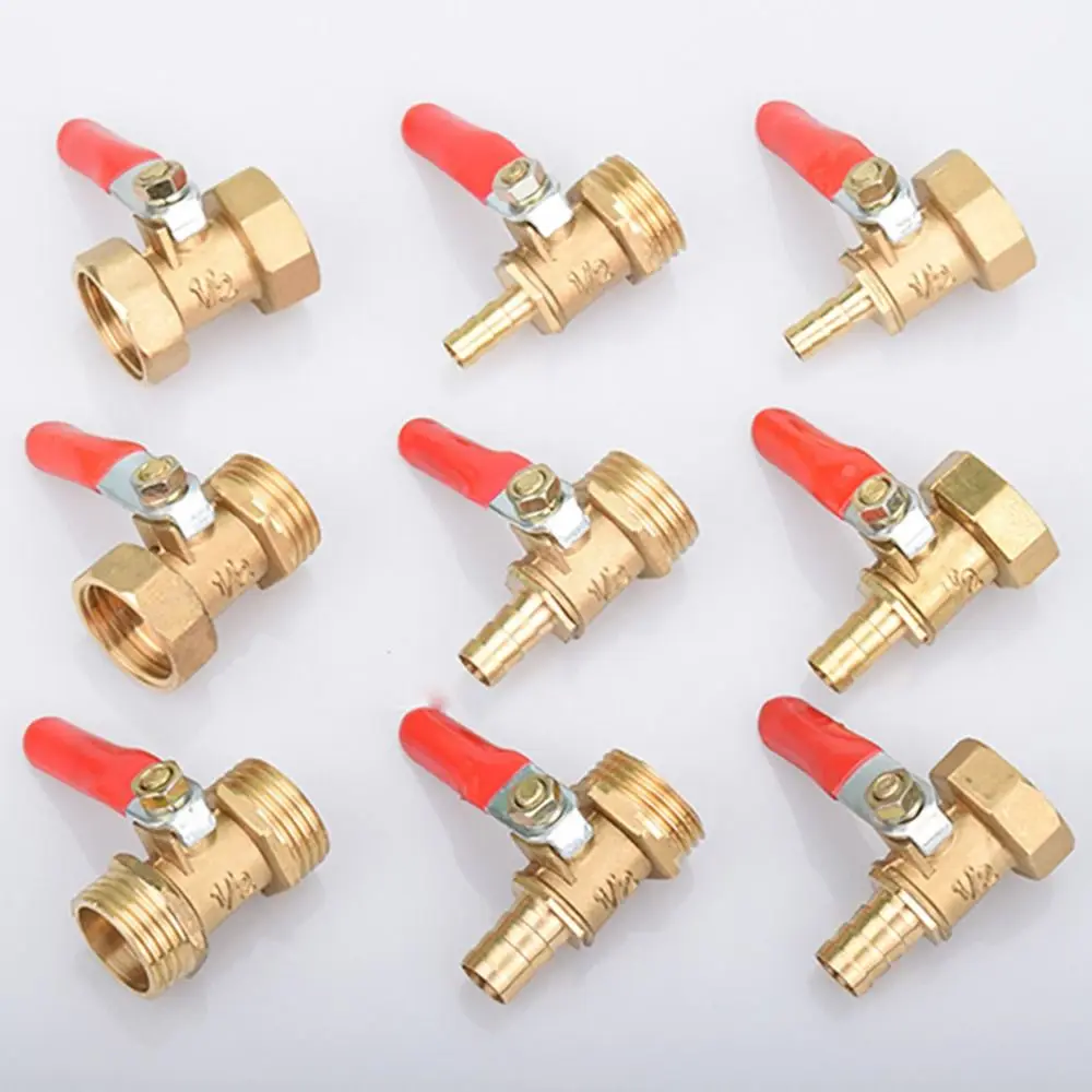 Pipe Fittings Ball Valve Joint Controller Red Handle Pneumatic Connector Brass 1/8'' 1/2'' 1/4'' Female Male Thread