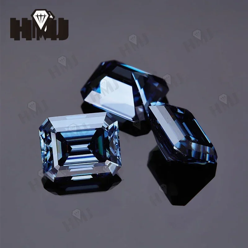 Wholesale Price Moissanite Stone Emerald Cut D Color Blue Green  VVS1 with GRA Certificate 0.5ct-10ct Gemstones