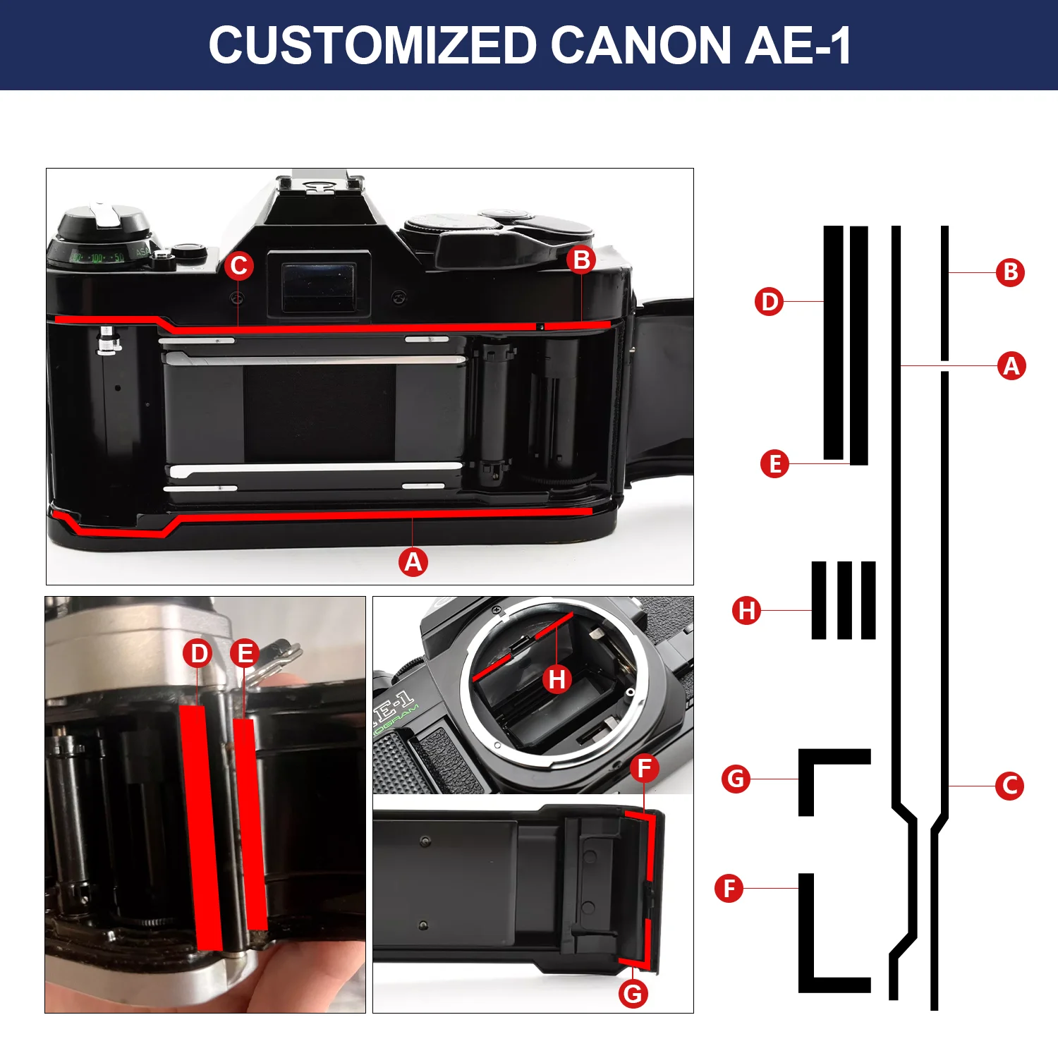 ETone 자체 접착 라이트 프루프 씰 폼 스폰지 Canon AE-1 카메라 사진 액세서리 용 맞춤형 수리 키트
