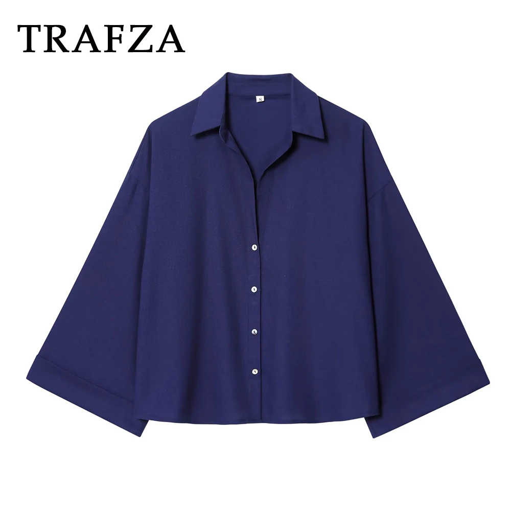 

KONDALA винтажная мода 2025 синяя повседневная женская рубашка уличная свободная рубашка для учителя повседневная осенняя элегантная шикарная осенняя блузка