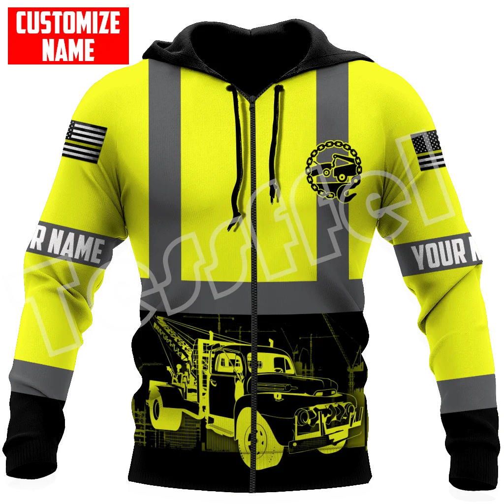 Tessanut Pakaian Olahraga Tato Retro Pekerja Driver Trucker Nama Kustom 3DPrint Pria/Wanita Lengan Panjang Hoodie Lucu Kasual V