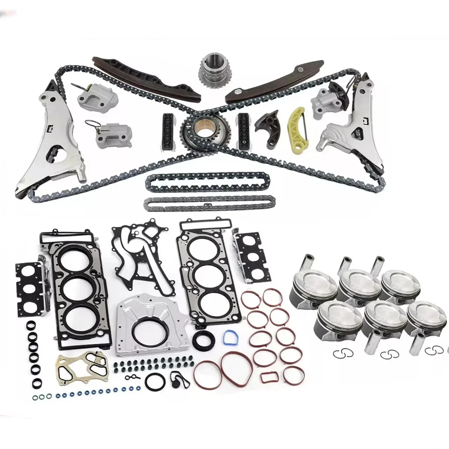 Engine Parts Overhaul Rebuild Kit Timing Chain Pistons Rings Fit 3.0 T V6 Gas M276 For 13-20 Benz 3.0T ML320 W166 CLS320 S320