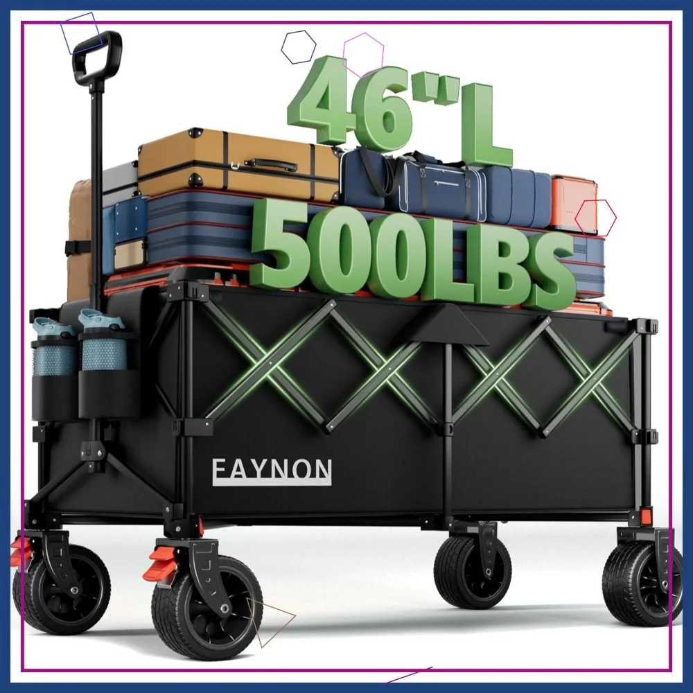Wózek składany 46 cali o udźwigu 227 kg, koła terenowe i uchwyty na napoje, czarny