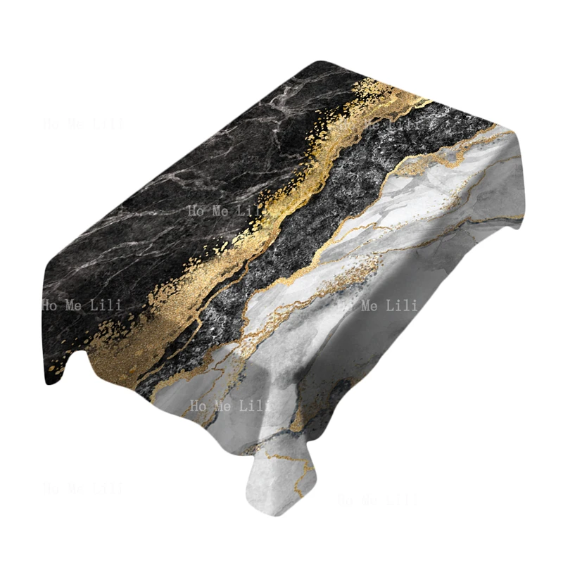 Black White And Gold Marble Pattern Red Poppies Bricks Abstract Art Modern Flower Gray Decorations Tablecloth By Ho Me Lili