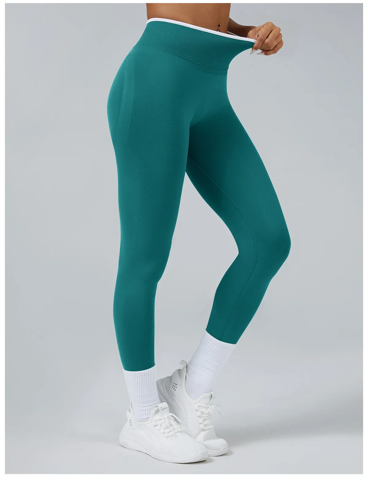 Nahtlose Yoga-Leggings für Damen mit mittlerer Bundhöhe, Push-Up-Effekt, Sport- und Fitnesshose, Laufhose, Hüftlift, hohe Elastizität, Gym-Leggings, Sportleggings – Detail 26