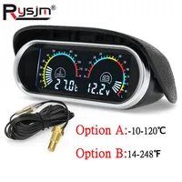 Medidor de Temperatura del Agua del Automóvil de 12 V 24 V, Medidor de Temperatura del Agua Digital 2 en 1 + Voltímetro + Sensor de Temperatura 1/8NPT